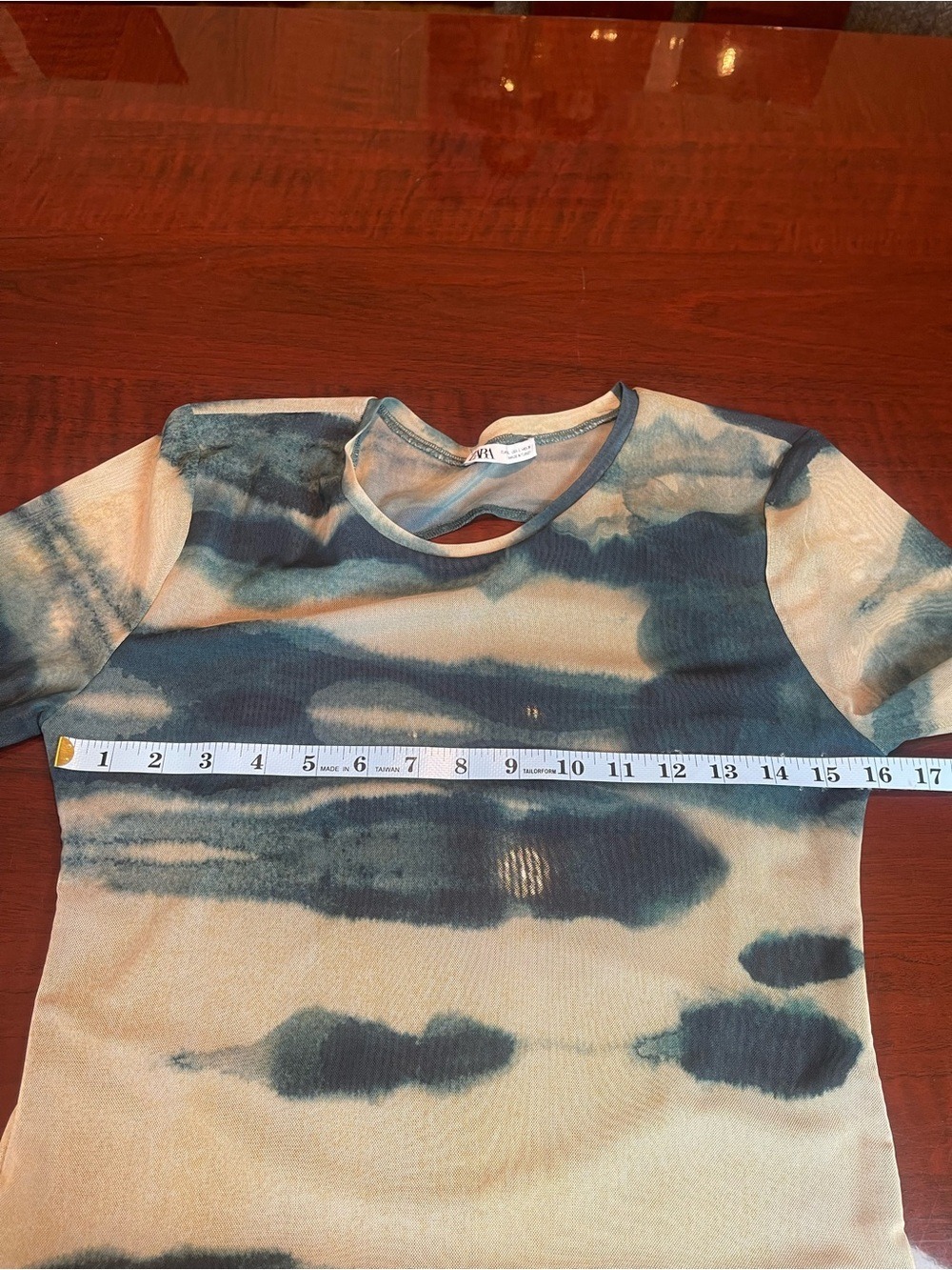 Zara Sheer Mesh Open Back Bodysuit Sz L Watercolor Abstract Tie Dye Long Sleeve - Picture 6 of 8
